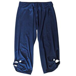 Capri Pants Capris Navy Blue Flower Design Wide Waist Band High Rise Size 1XL